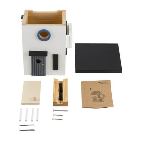 Multiholk talomallinen ruokinta ja linnunpönttö, valkoinen funkkistalo, WG108 - lentoaukko 32mm